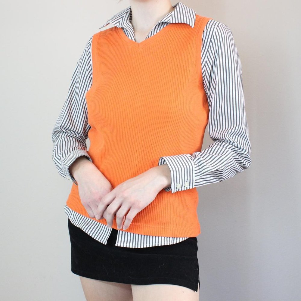 4/$25 Orange Ribbed Knit Sweater Vest
